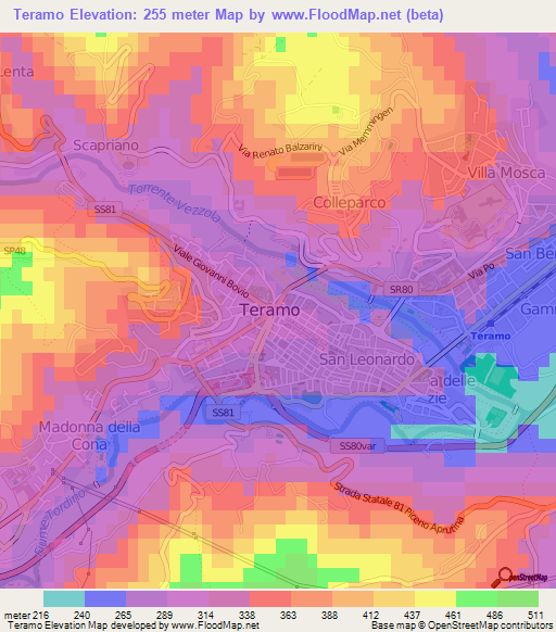 Teramo,Italy Elevation Map