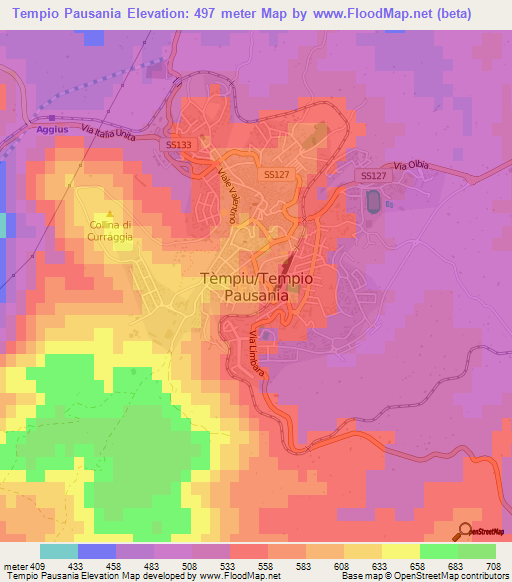 Tempio Pausania,Italy Elevation Map