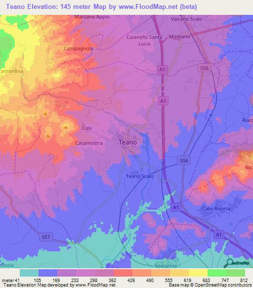 Teano,Italy Elevation Map