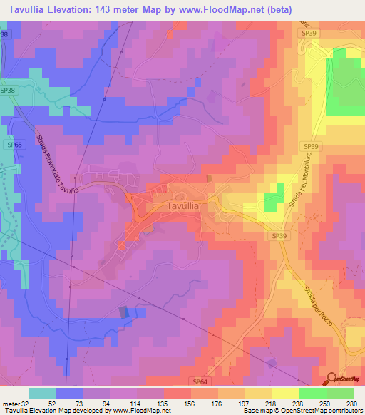 Tavullia,Italy Elevation Map