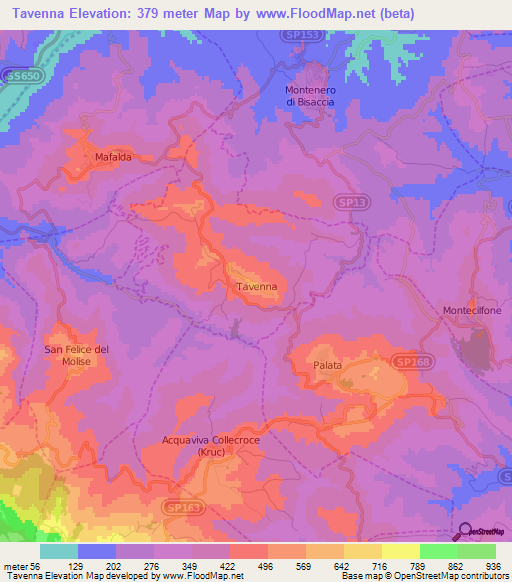 Tavenna,Italy Elevation Map