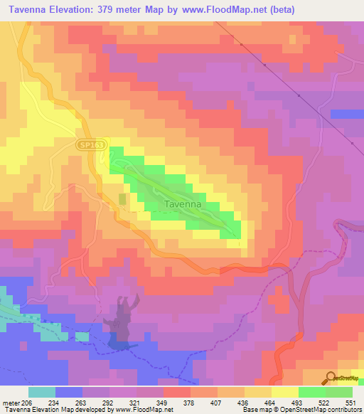 Tavenna,Italy Elevation Map