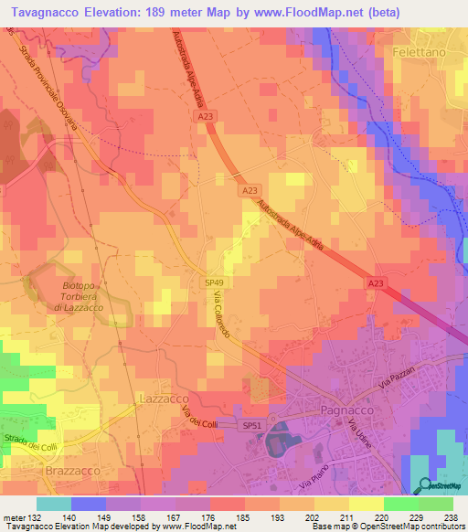 Tavagnacco,Italy Elevation Map