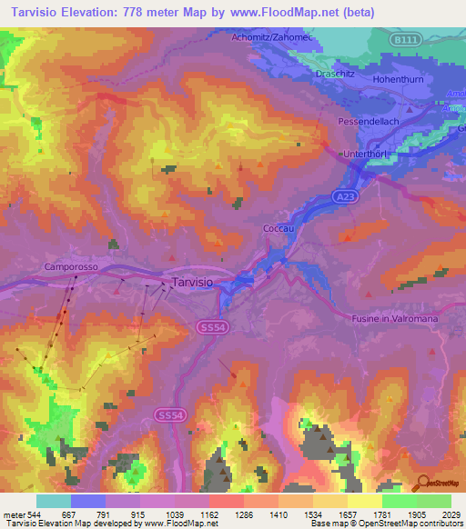 Tarvisio,Italy Elevation Map