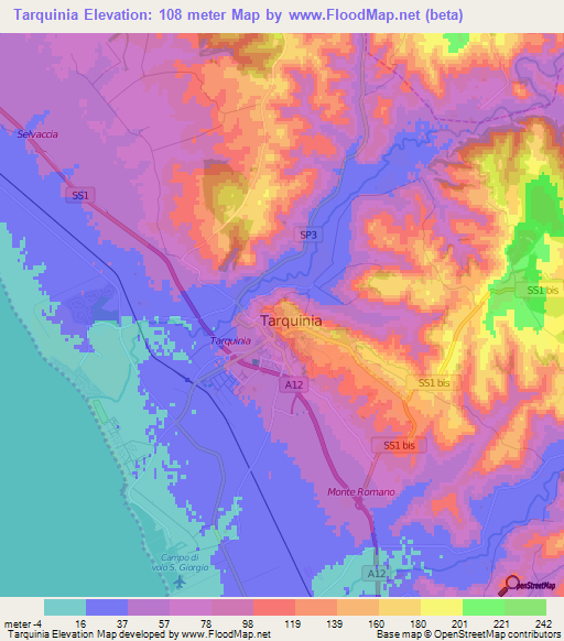 Tarquinia,Italy Elevation Map