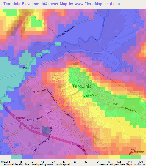 Tarquinia,Italy Elevation Map