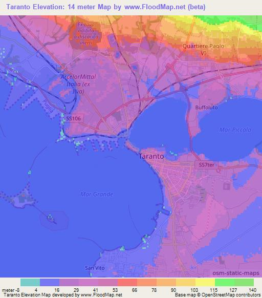 Taranto,Italy Elevation Map