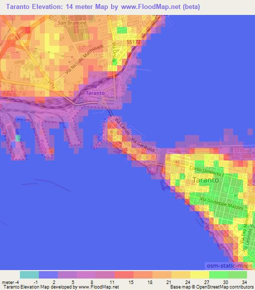 Taranto,Italy Elevation Map