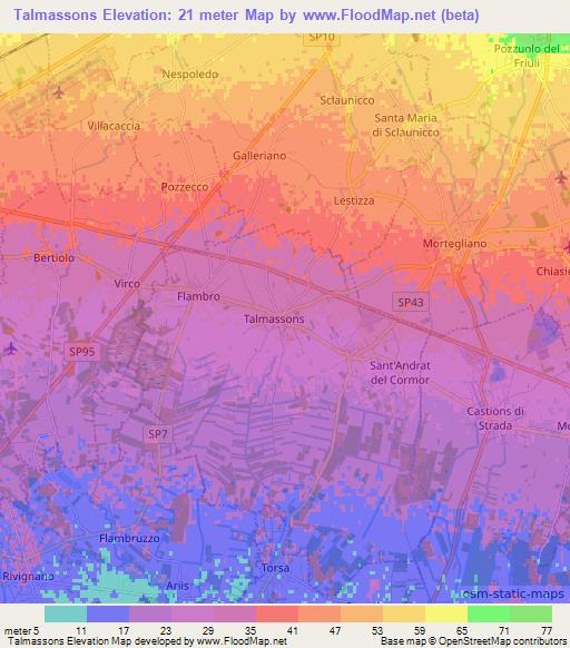 Talmassons,Italy Elevation Map