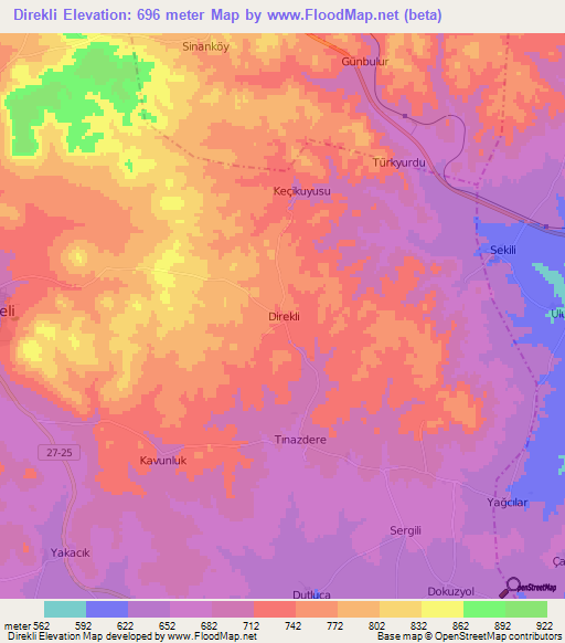 Direkli,Turkey Elevation Map