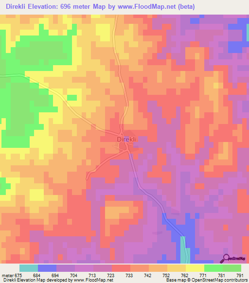 Direkli,Turkey Elevation Map