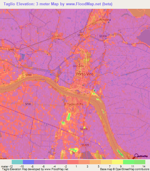 Taglio,Italy Elevation Map