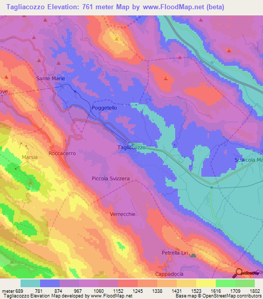 Tagliacozzo,Italy Elevation Map