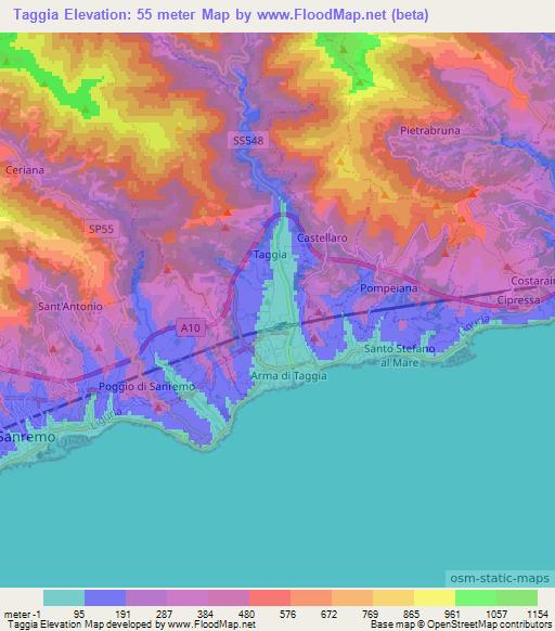 Taggia,Italy Elevation Map