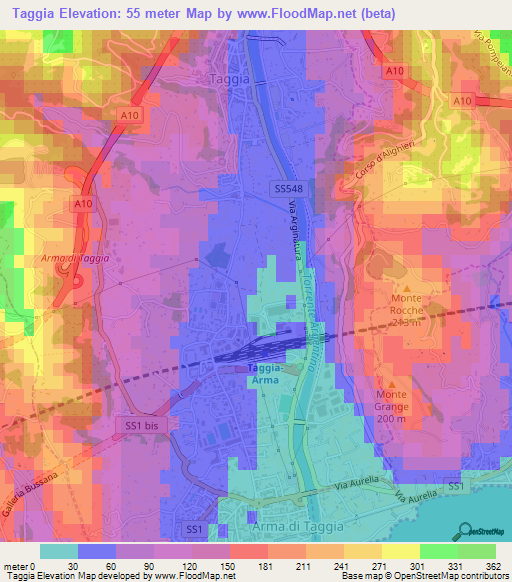 Taggia,Italy Elevation Map