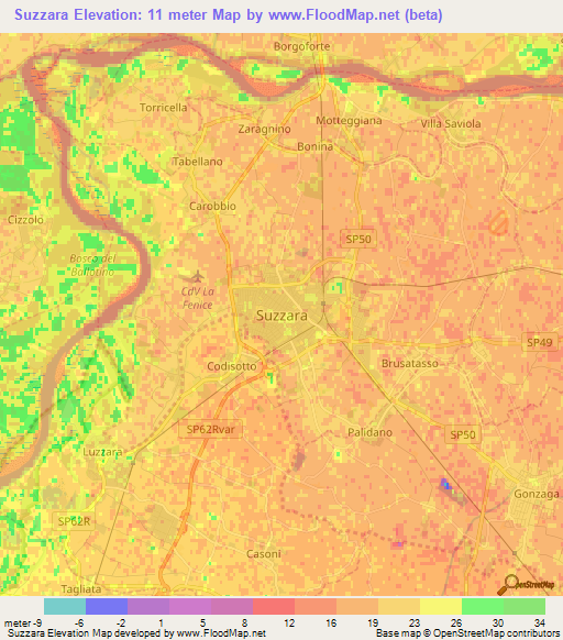 Suzzara,Italy Elevation Map