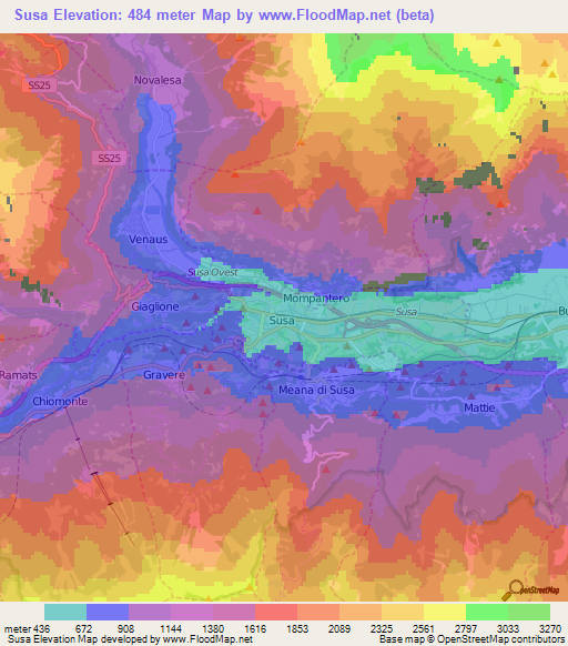 Susa,Italy Elevation Map