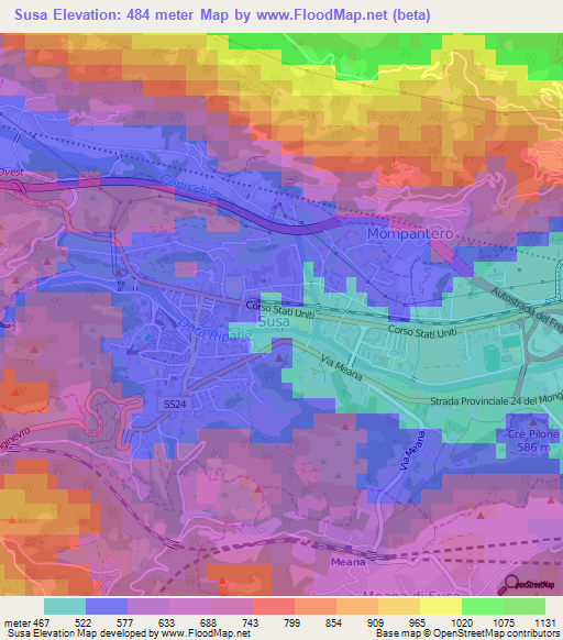 Susa,Italy Elevation Map