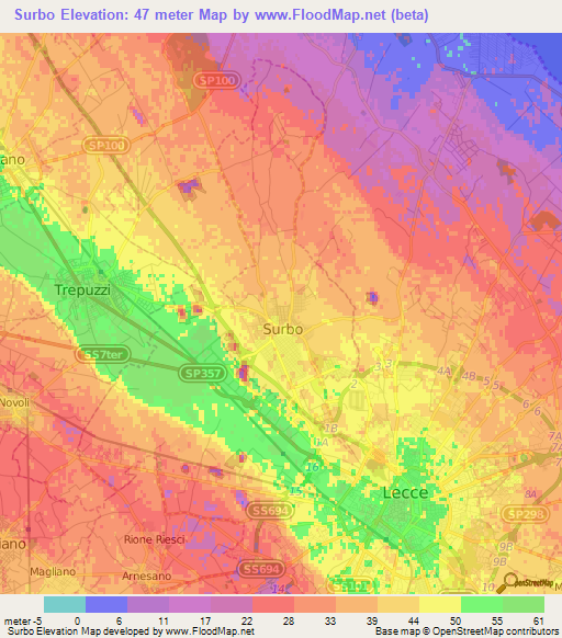 Surbo,Italy Elevation Map