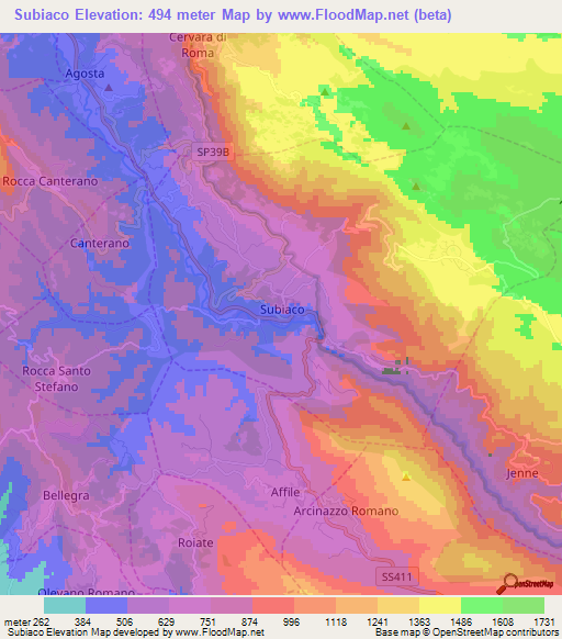 Subiaco,Italy Elevation Map