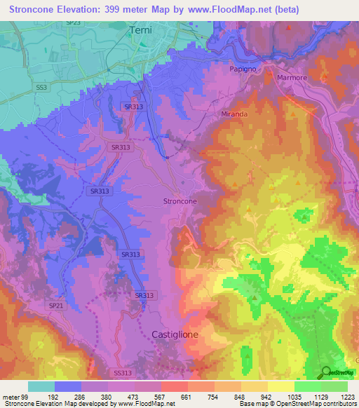 Stroncone,Italy Elevation Map