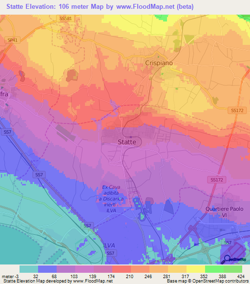 Statte,Italy Elevation Map