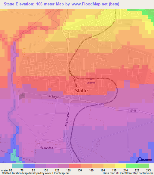 Statte,Italy Elevation Map