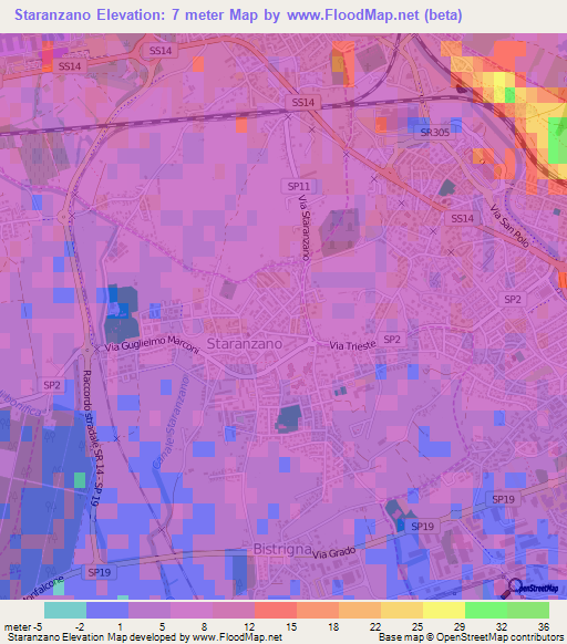 Staranzano,Italy Elevation Map