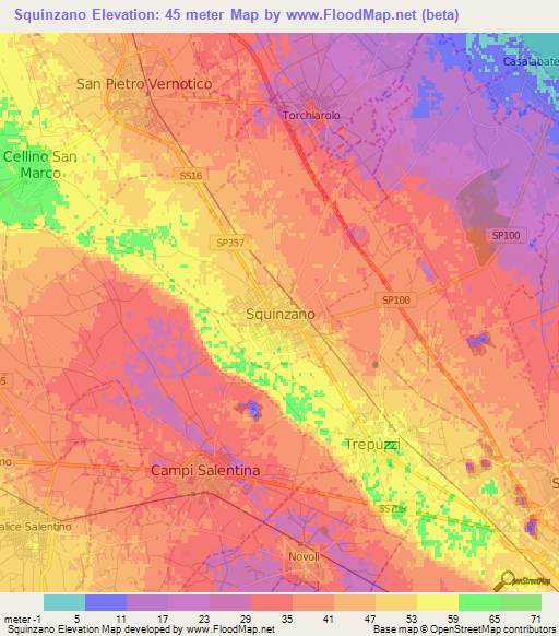 Squinzano,Italy Elevation Map