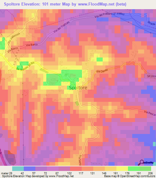 Spoltore,Italy Elevation Map