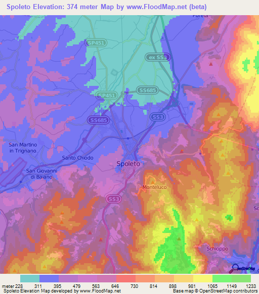 Spoleto,Italy Elevation Map