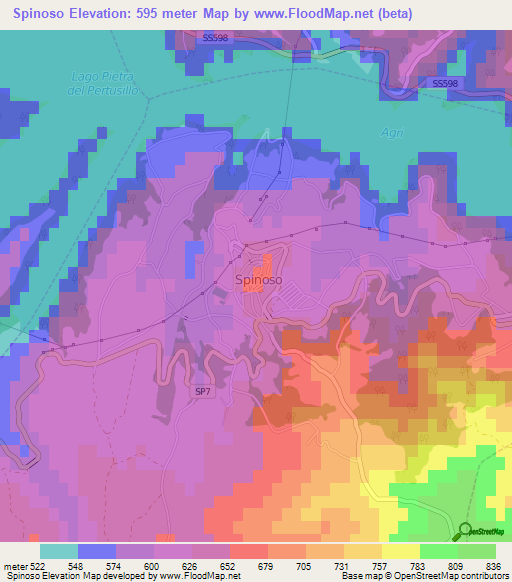 Spinoso,Italy Elevation Map