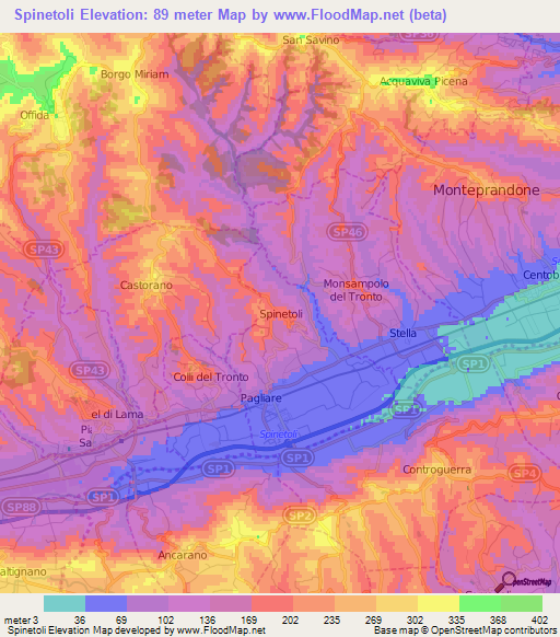 Spinetoli,Italy Elevation Map