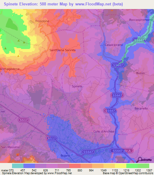 Spinete,Italy Elevation Map