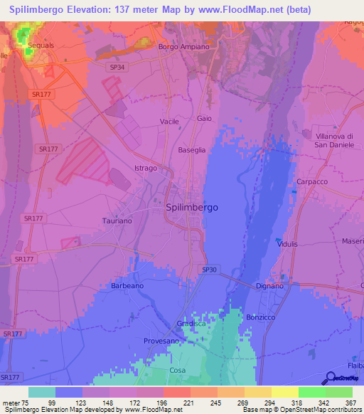 Spilimbergo,Italy Elevation Map