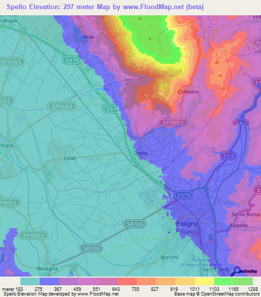 Spello,Italy Elevation Map