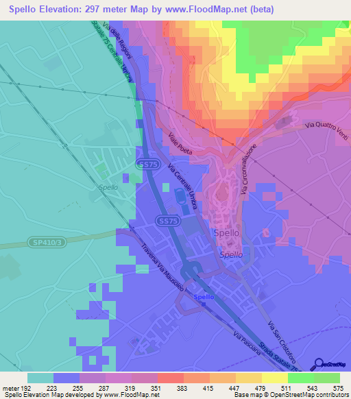 Spello,Italy Elevation Map