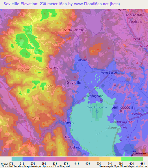 Sovicille,Italy Elevation Map