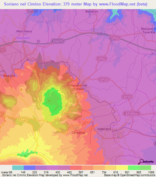 Soriano nel Cimino,Italy Elevation Map