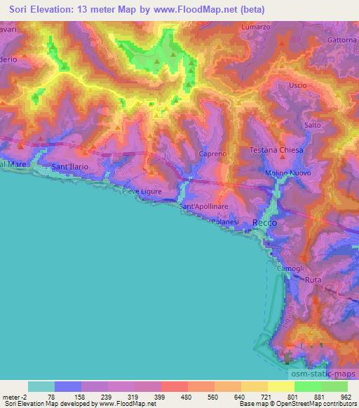 Sori,Italy Elevation Map