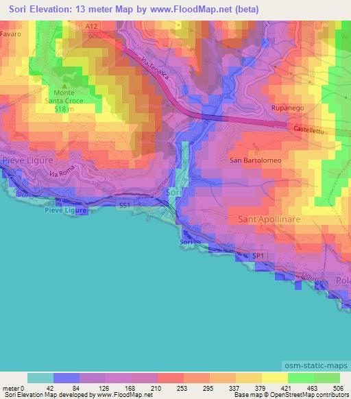 Sori,Italy Elevation Map