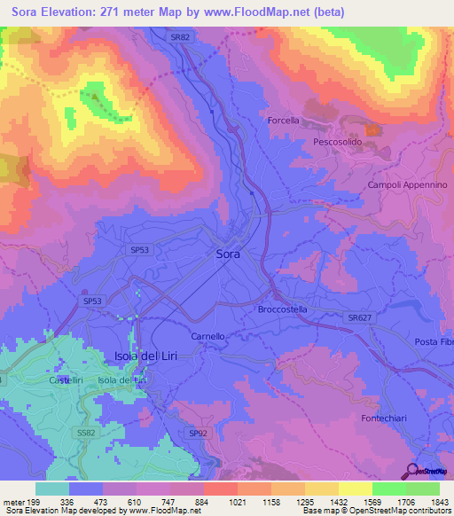 Sora,Italy Elevation Map