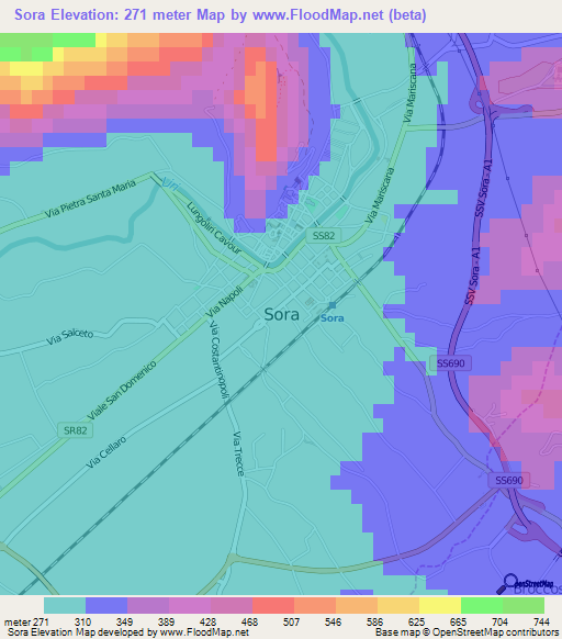 Sora,Italy Elevation Map