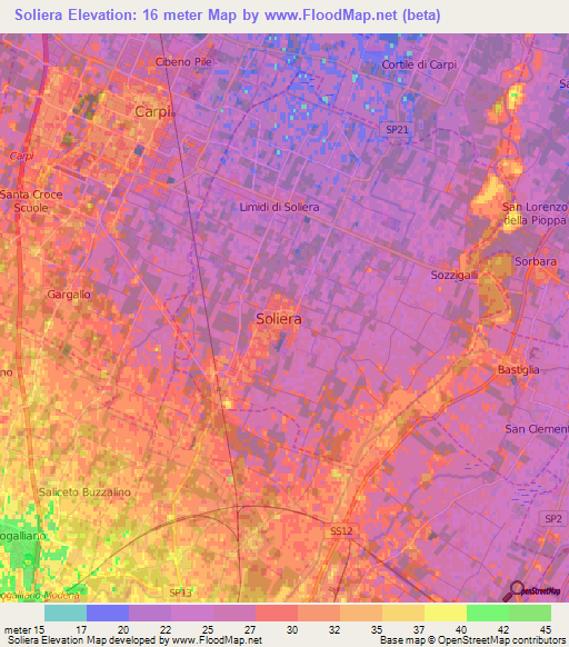 Soliera,Italy Elevation Map