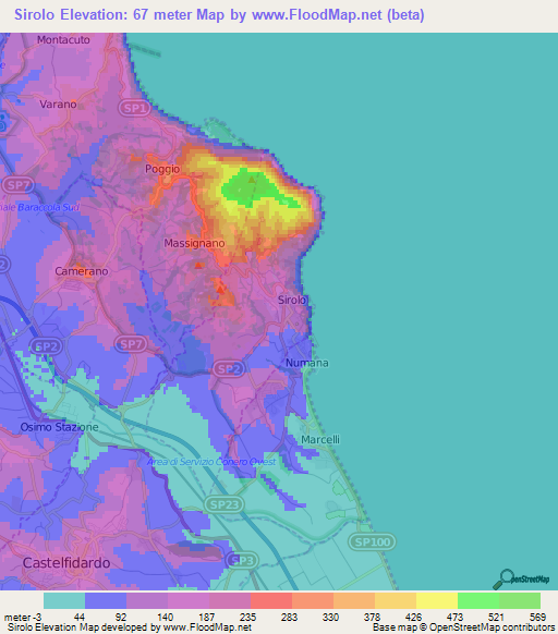 Sirolo,Italy Elevation Map