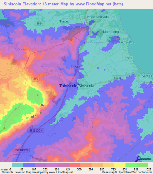 Siniscola,Italy Elevation Map