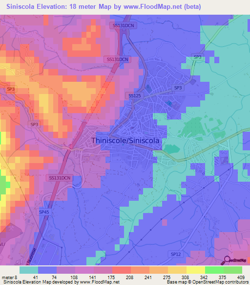 Siniscola,Italy Elevation Map