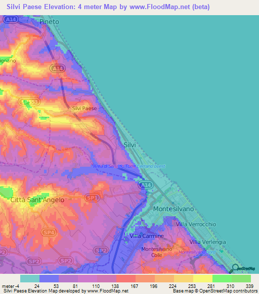 Silvi Paese,Italy Elevation Map