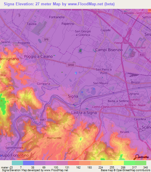 Signa,Italy Elevation Map