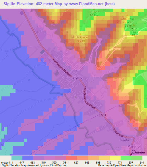 Sigillo,Italy Elevation Map